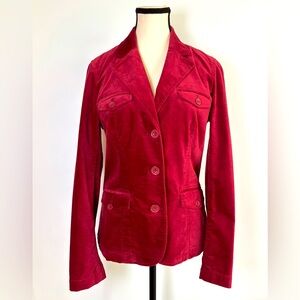 Eddie Bauer Red Cotton Velvet Velour Retro Pocket Holiday Blazer New w/o Tags SM